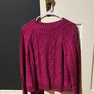 GAP Cable Knit Crewneck Sweater in Deep Berry Pink